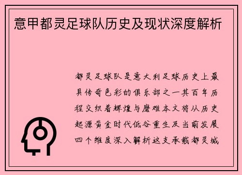 意甲都灵足球队历史及现状深度解析